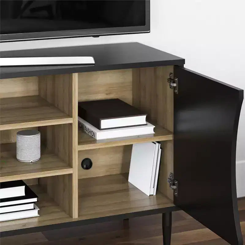 Meuble TV Delmar pour téléviseurs jusqu'à 65 pouces, noir et naturel