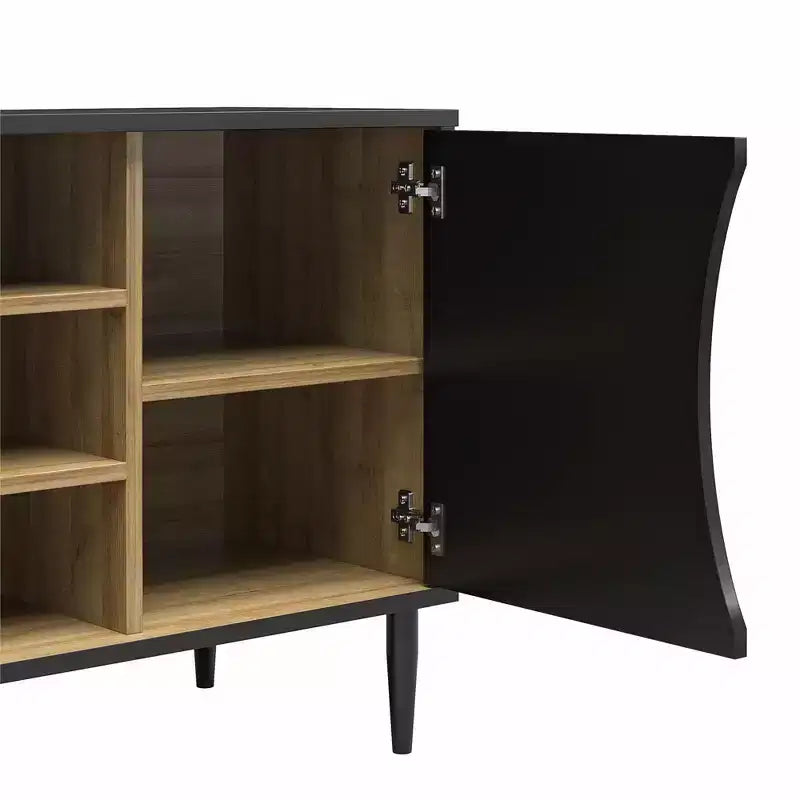 Meuble TV Delmar pour téléviseurs jusqu'à 65 pouces, noir et naturel
