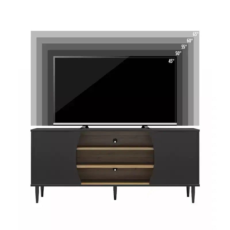 Meuble TV Delmar pour téléviseurs jusqu'à 65 pouces, noir et naturel