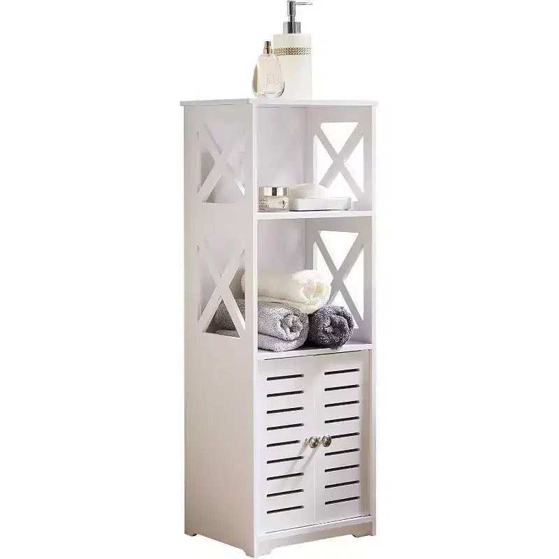 Kings Brand Furniture - Meuble de Rangement au Sol pour Salle de Bain, Meuble d'Appoint WC avec Porte et Étagères, Blanc