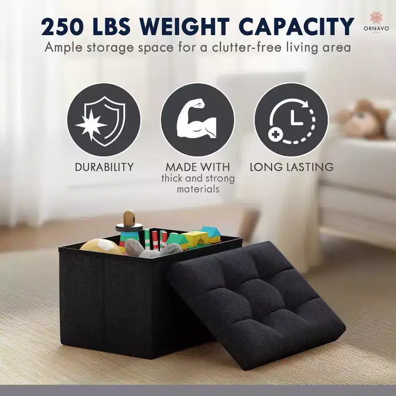 Ornavo Home Pouf de rangement pliable rectangulaire, petit - 30 x 40 x 30 cm