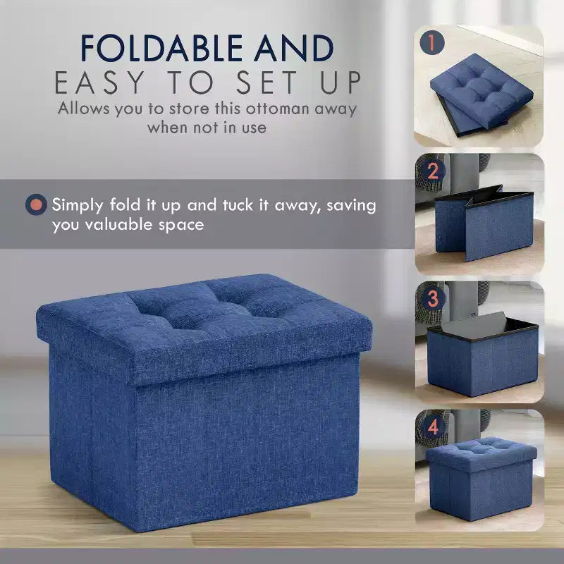 Ornavo Home Pouf de rangement pliable rectangulaire, petit - 30 x 40 x 30 cm
