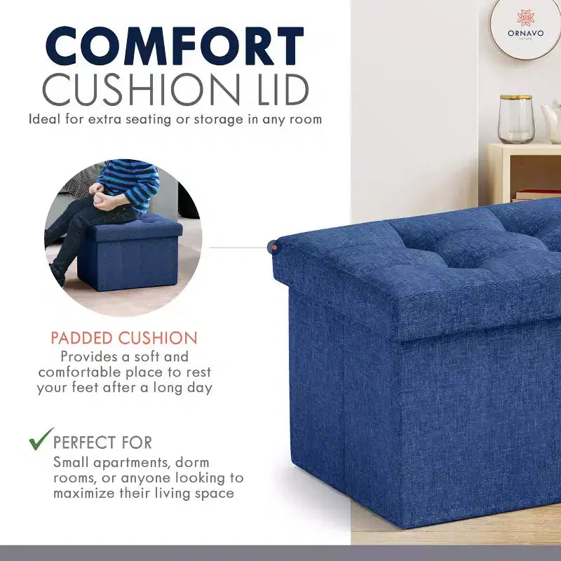Ornavo Home Pouf de rangement pliable rectangulaire, petit - 30 x 40 x 30 cm