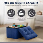 Ornavo Home Pouf de rangement pliable rectangulaire, petit - 30 x 40 x 30 cm