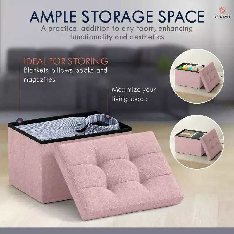 Ornavo Home Pouf de rangement pliable rectangulaire, petit - 30 x 40 x 30 cm