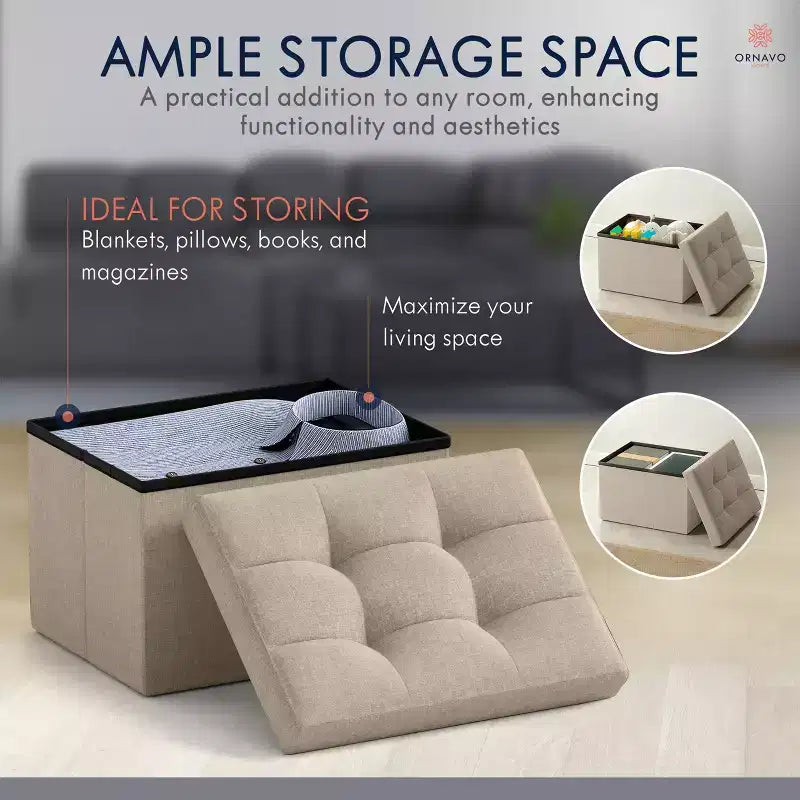 Ornavo Home Pouf de rangement pliable rectangulaire, petit - 30 x 40 x 30 cm