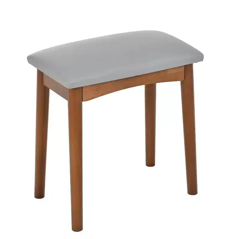 Coiffeuse d'angle avec tabouret Coiffeuse compacte avec miroir éclairé à 360°, tiroir et meuble de rangement, Noyer/Blanc-ModernLuxe