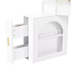 Coiffeuse d'angle avec tabouret Coiffeuse compacte avec miroir éclairé à 360°, tiroir et meuble de rangement, Noyer/Blanc-ModernLuxe
