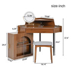 Coiffeuse d'angle avec tabouret Coiffeuse compacte avec miroir éclairé à 360°, tiroir et meuble de rangement, Noyer/Blanc-ModernLuxe