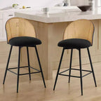Bekrvio 29 Mid-Century Modern Swivel Bar Stools Set of 2/3/4, Boucle Upholstered Bar Chairs with Rattan Back & Metal Legs for Kitchen Counter