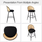 Bekrvio 29 Chaises de bar pivotantes de style Mid-Century Modern, lot de 2/3/4, tabourets de bar rembourrés en tissu bouclette avec dossier en rotin et pieds en métal pour comptoir de cuisine