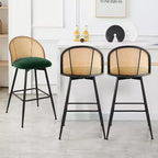 Bekrvio 29 Chaises de bar pivotantes de style Mid-Century Modern, lot de 2/3/4, tabourets de bar rembourrés en tissu bouclette avec dossier en rotin et pieds en métal pour comptoir de cuisine