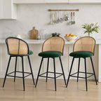 Bekrvio 29 Chaises de bar pivotantes de style Mid-Century Modern, lot de 2/3/4, tabourets de bar rembourrés en tissu bouclette avec dossier en rotin et pieds en métal pour comptoir de cuisine