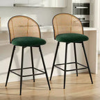Bekrvio 29 Chaises de bar pivotantes de style Mid-Century Modern, lot de 2/3/4, tabourets de bar rembourrés en tissu bouclette avec dossier en rotin et pieds en métal pour comptoir de cuisine