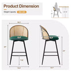 Bekrvio 29 Chaises de bar pivotantes de style Mid-Century Modern, lot de 2/3/4, tabourets de bar rembourrés en tissu bouclette avec dossier en rotin et pieds en métal pour comptoir de cuisine