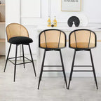 Bekrvio 29 Chaises de bar pivotantes de style Mid-Century Modern, lot de 2/3/4, tabourets de bar rembourrés en tissu bouclette avec dossier en rotin et pieds en métal pour comptoir de cuisine