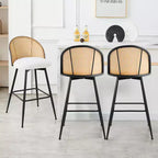 Bekrvio 29 Chaises de bar pivotantes de style Mid-Century Modern, lot de 2/3/4, tabourets de bar rembourrés en tissu bouclette avec dossier en rotin et pieds en métal pour comptoir de cuisine