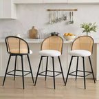 Bekrvio 29 Chaises de bar pivotantes de style Mid-Century Modern, lot de 2/3/4, tabourets de bar rembourrés en tissu bouclette avec dossier en rotin et pieds en métal pour comptoir de cuisine