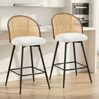Bekrvio 29 Chaises de bar pivotantes de style Mid-Century Modern, lot de 2/3/4, tabourets de bar rembourrés en tissu bouclette avec dossier en rotin et pieds en métal pour comptoir de cuisine