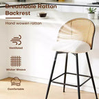 Bekrvio 29 Chaises de bar pivotantes de style Mid-Century Modern, lot de 2/3/4, tabourets de bar rembourrés en tissu bouclette avec dossier en rotin et pieds en métal pour comptoir de cuisine