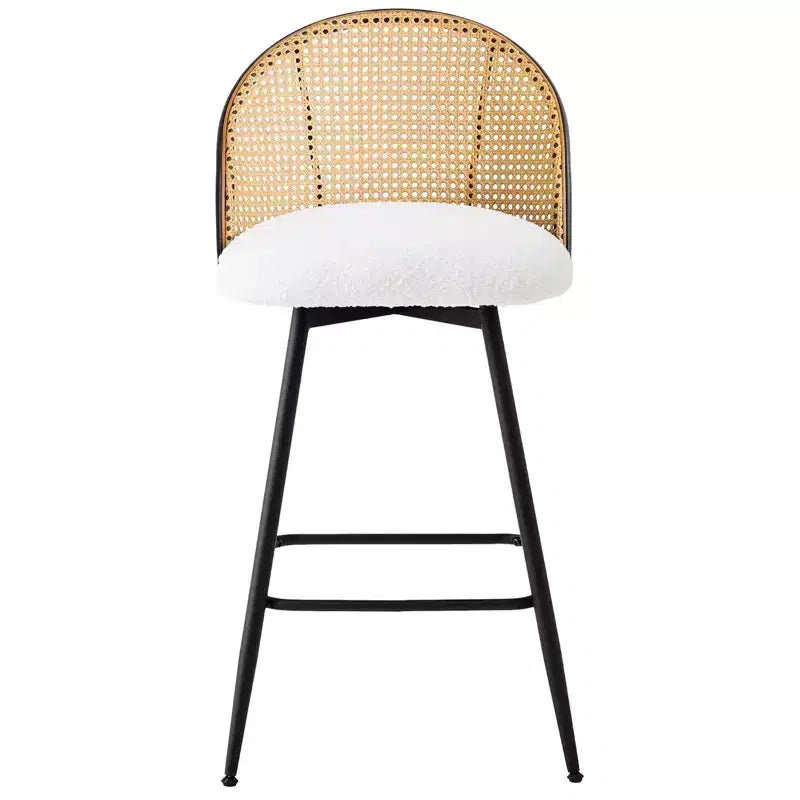Bekrvio 29 Chaises de bar pivotantes de style Mid-Century Modern, lot de 2/3/4, tabourets de bar rembourrés en tissu bouclette avec dossier en rotin et pieds en métal pour comptoir de cuisine