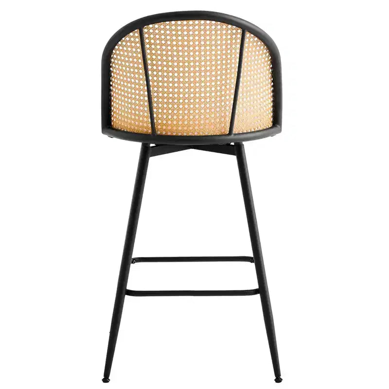 Bekrvio 29 Chaises de bar pivotantes de style Mid-Century Modern, lot de 2/3/4, tabourets de bar rembourrés en tissu bouclette avec dossier en rotin et pieds en métal pour comptoir de cuisine
