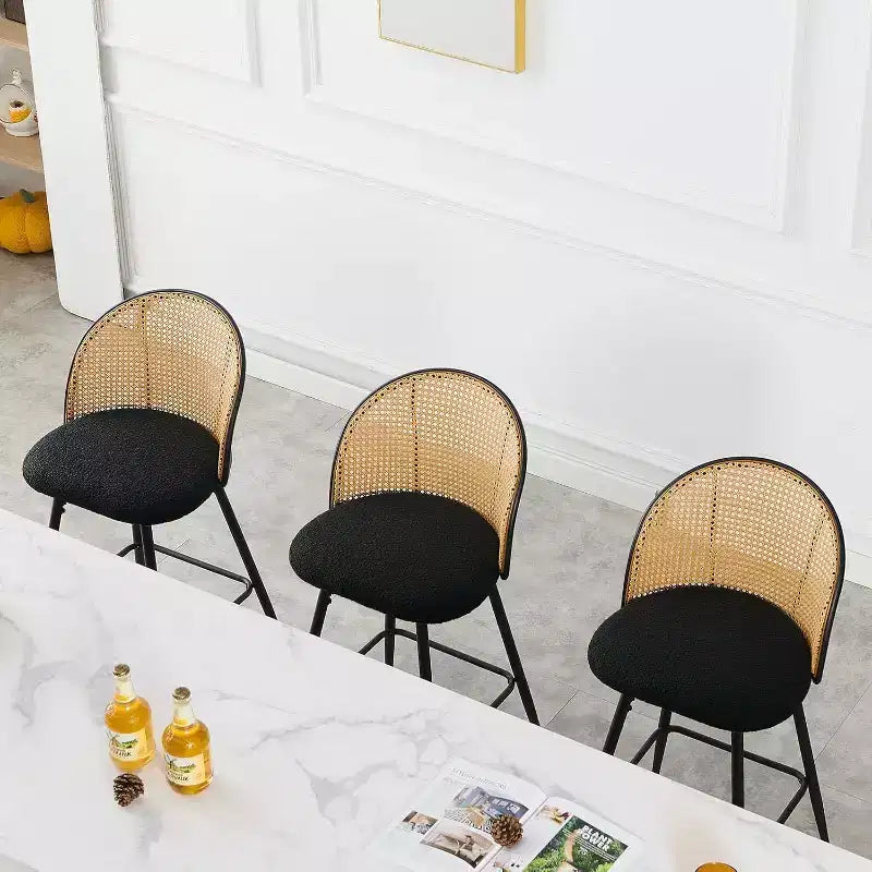Bekrvio 29 Chaises de bar pivotantes de style Mid-Century Modern, lot de 2/3/4, tabourets de bar rembourrés en tissu bouclette avec dossier en rotin et pieds en métal pour comptoir de cuisine
