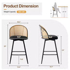 Bekrvio 29 Chaises de bar pivotantes de style Mid-Century Modern, lot de 2/3/4, tabourets de bar rembourrés en tissu bouclette avec dossier en rotin et pieds en métal pour comptoir de cuisine