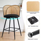 Bekrvio 29 Chaises de bar pivotantes de style Mid-Century Modern, lot de 2/3/4, tabourets de bar rembourrés en tissu bouclette avec dossier en rotin et pieds en métal pour comptoir de cuisine