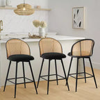 Bekrvio 29 Chaises de bar pivotantes de style Mid-Century Modern, lot de 2/3/4, tabourets de bar rembourrés en tissu bouclette avec dossier en rotin et pieds en métal pour comptoir de cuisine
