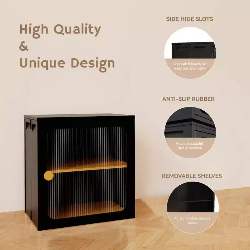 Meuble de rangement pliable en acier et bois avec design antidérapant - Installation rapide, rangement facile à monter soi-même avec porte