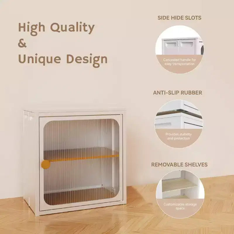 Meuble de rangement pliable en acier et bois avec design antidérapant - Installation rapide, rangement facile à monter soi-même avec porte