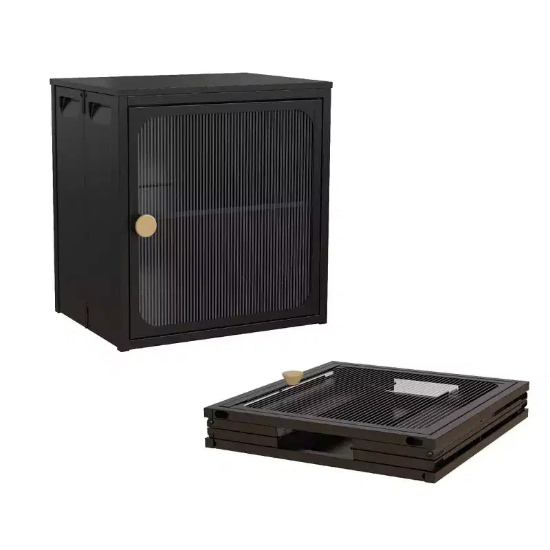 Meuble de rangement pliable en acier et bois avec design antidérapant - Installation rapide, rangement facile à monter soi-même avec porte
