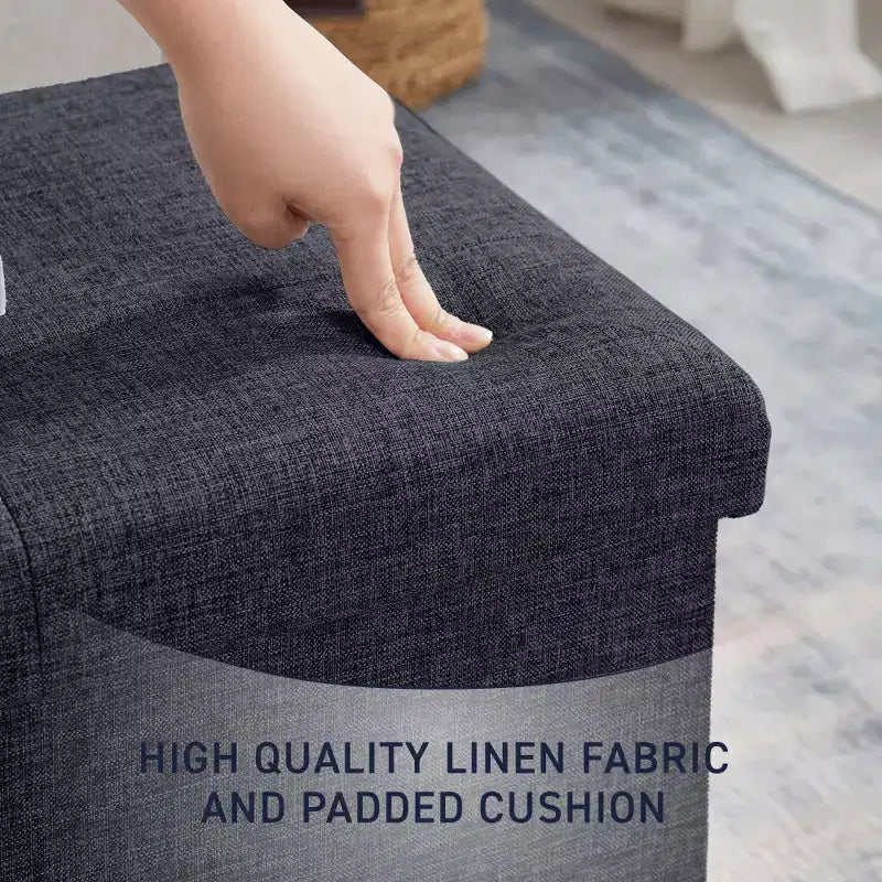 Ornavo Home Banc pouf de rangement pliable capitonné en lin de 109 cm de long