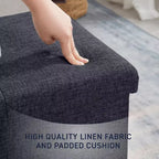 Ornavo Home Banc pouf de rangement pliable capitonné en lin de 109 cm de long