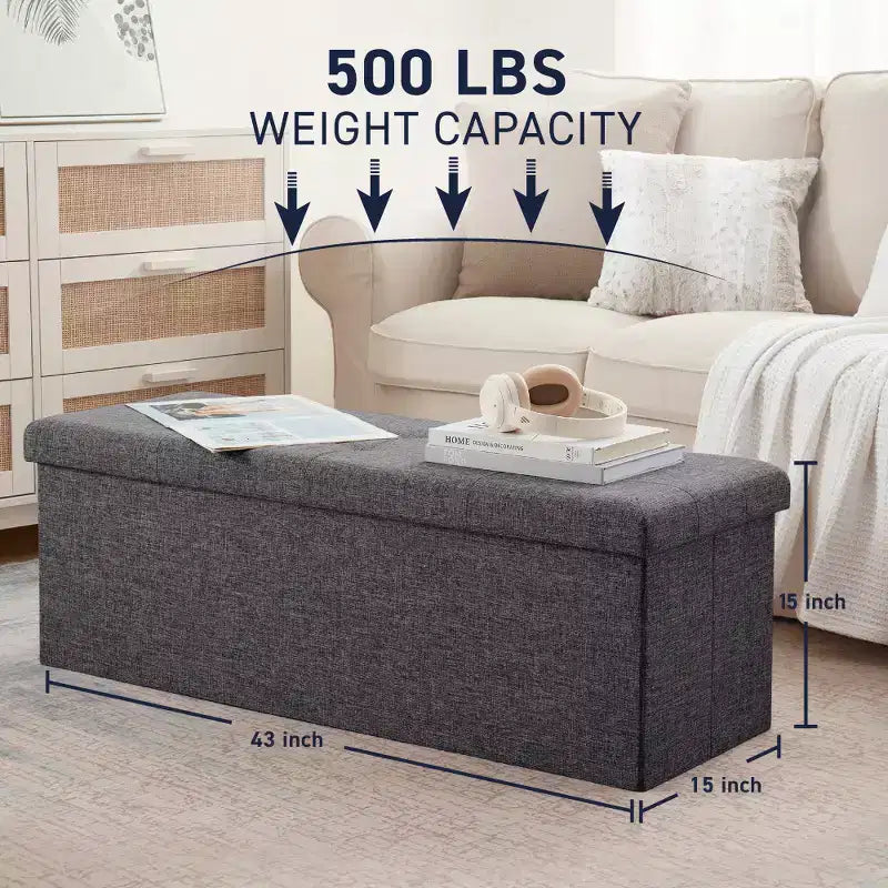 Ornavo Home Banc pouf de rangement pliable capitonné en lin de 109 cm de long