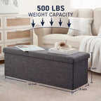 Ornavo Home Banc pouf de rangement pliable capitonné en lin de 109 cm de long