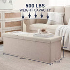Ornavo Home Banc pouf de rangement pliable capitonné en lin de 109 cm de long