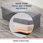 Ornavo Home Banc pouf de rangement pliable capitonné en lin de 109 cm de long