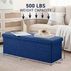 Ornavo Home Banc pouf de rangement pliable capitonné en lin de 109 cm de long