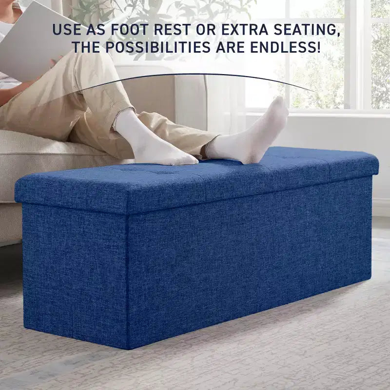 Ornavo Home Banc pouf de rangement pliable capitonné en lin de 109 cm de long
