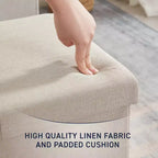 Ornavo Home Banc pouf de rangement pliable capitonné en lin de 109 cm de long
