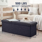 Ornavo Home Banc pouf de rangement pliable capitonné en lin de 109 cm de long