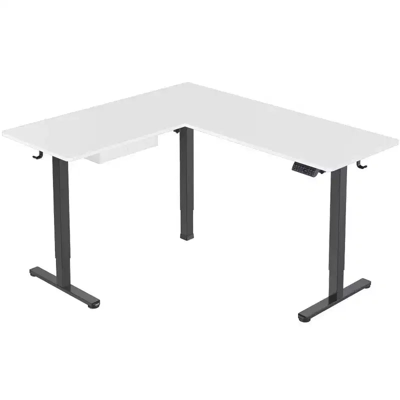 L Shaped Standing Desk - Large Electric Corner Standing Desk, Height Adjustable L Standing Desk, Black Frame, White Tabletop