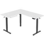 L Shaped Standing Desk - Large Electric Corner Standing Desk, Height Adjustable L Standing Desk, Black Frame, White Tabletop
