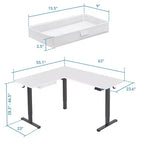 Bureau d'angle debout en L - Grand bureau d'angle électrique réglable en hauteur, piétement noir, plateau blanc