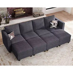 Canapé modulable surdimensionné Belffin, canapé sectionnel de luxe en velours côtelé avec pouf de rangement pour salon