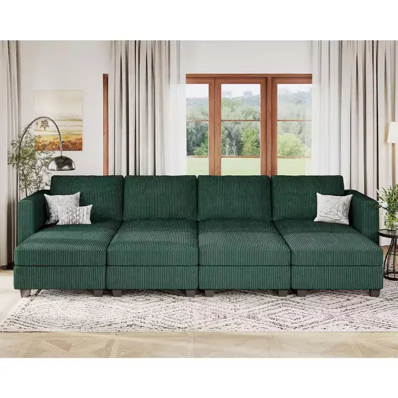 Canapé modulable surdimensionné Belffin, canapé sectionnel de luxe en velours côtelé avec pouf de rangement pour salon