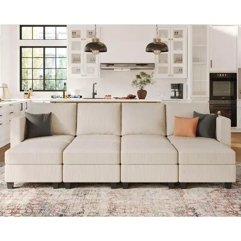 Canapé modulable surdimensionné Belffin, canapé sectionnel de luxe en velours côtelé avec pouf de rangement pour salon
