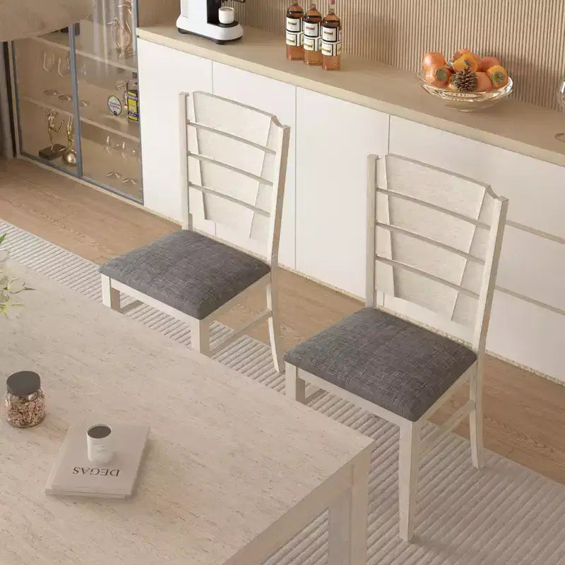 VECELO Rustic Wooden Dining Chairs, Rubber Wood Kitchen Chairs with Padded Seat & Backrest, Gray
